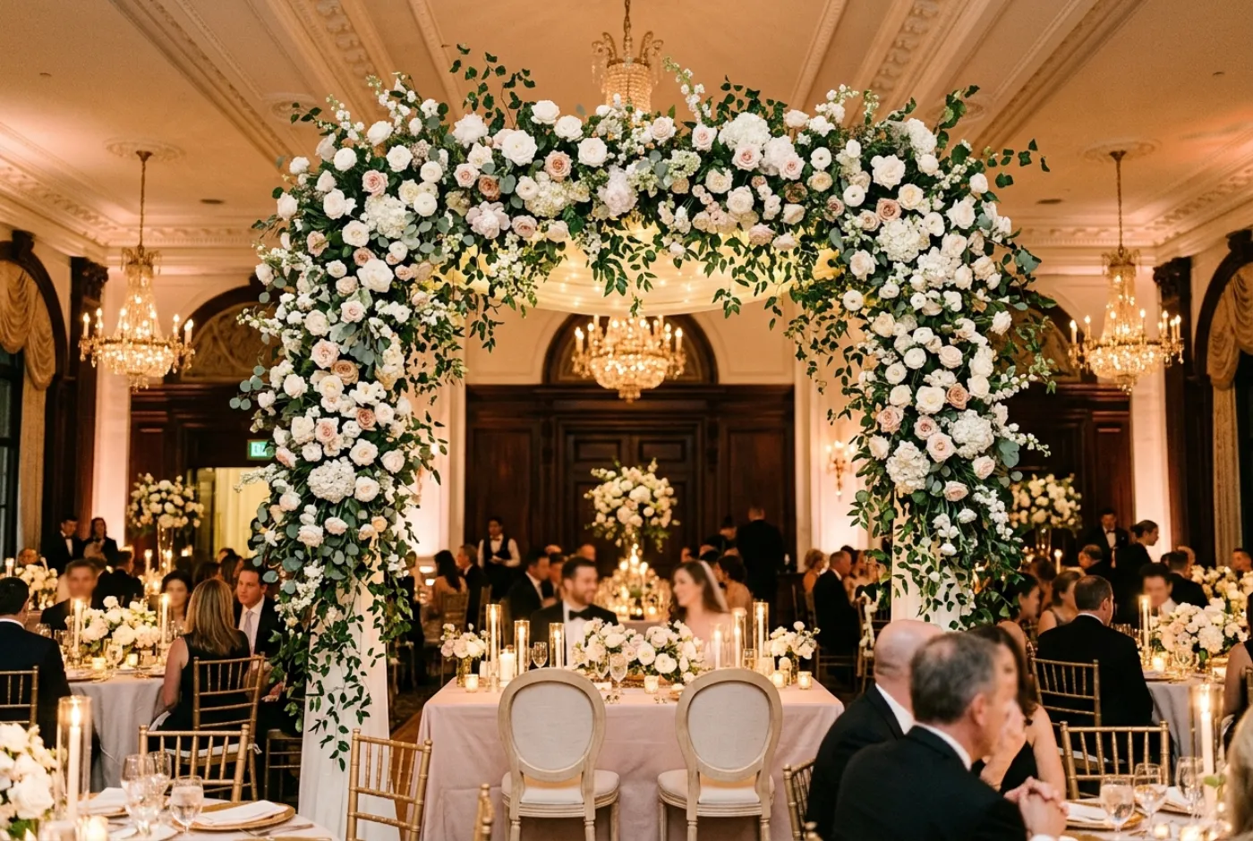 Rainmeter wedding floral installation at a luxury New York reception